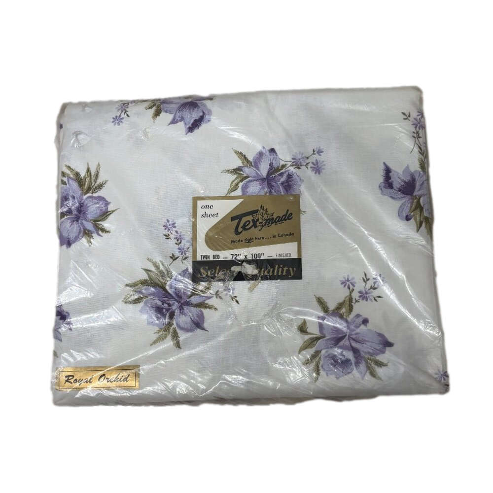 NOS Royal Orchid Texmade Vintage Twin Flat Sheet 72" x 100" Finished